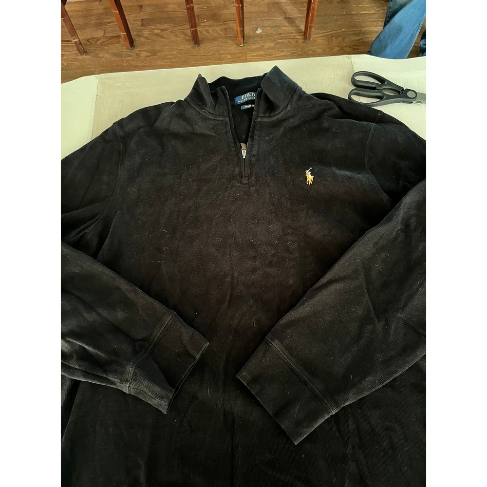 Polo Ralph Lauren Mens XL Estate Rib Quarter Zip Pullover‎ Black Cotton Sweater